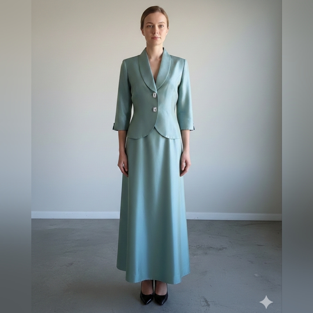 JS. Collection‎ Pale Silvary Sage Green Women's 2PC Suits Skirt